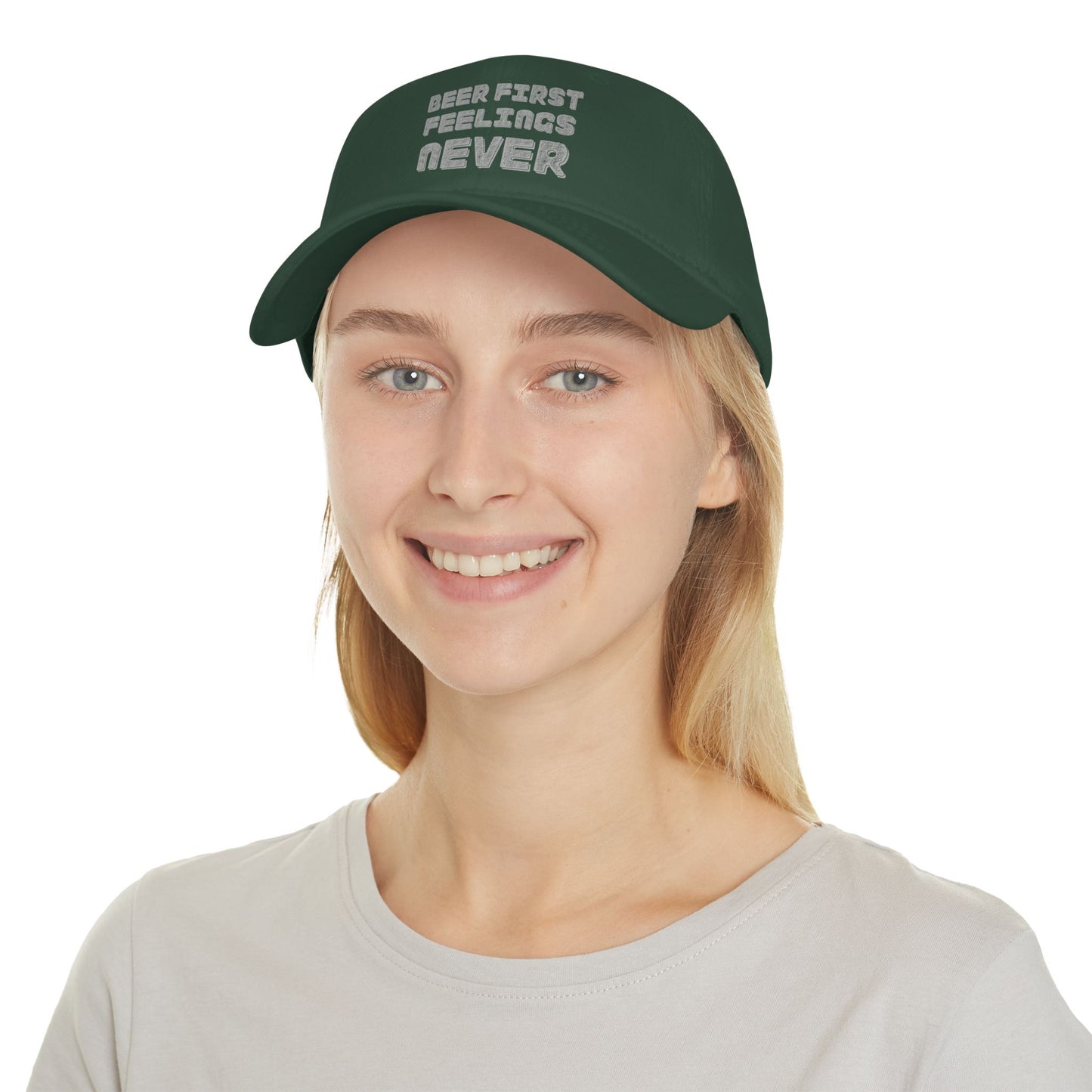 Beer First Feelings Never | Low Profile Baseball Cap for Beer Lovers | Perfect Gift for Birthdays, BBQs, and Parties