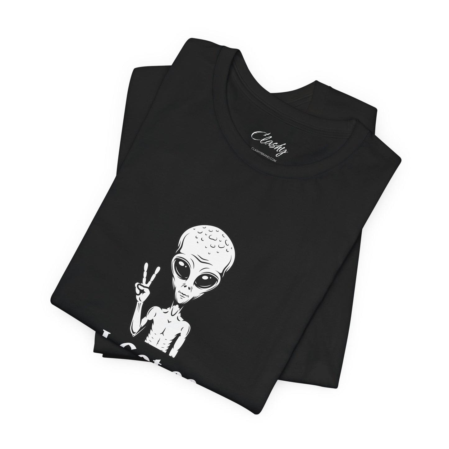 Alien Peace Sign Unisex Tee, Fun T-Shirt for Space Lovers, Sci-fi Themed Casual Wear, Gift for UFO Enthusiasts, Chill Vibe Apparel