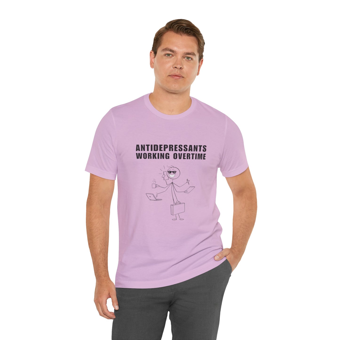 Antidepressants Working Overtime Tee, Funny T-Shirt, Mental Health Awareness, Gift for Therapists, Stress Relief Apparel, Casual Wear